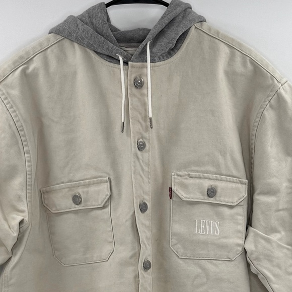 Levi’s Hooded Jackson Overshirt Heavyweight Jean Jacket, Beige Sand, Size L, NWT - Picture 7 of 16
